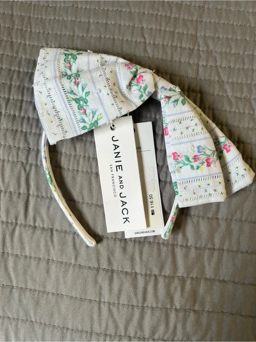 Janie and Jack White Floral Bow Headband with Pink & Green Accents